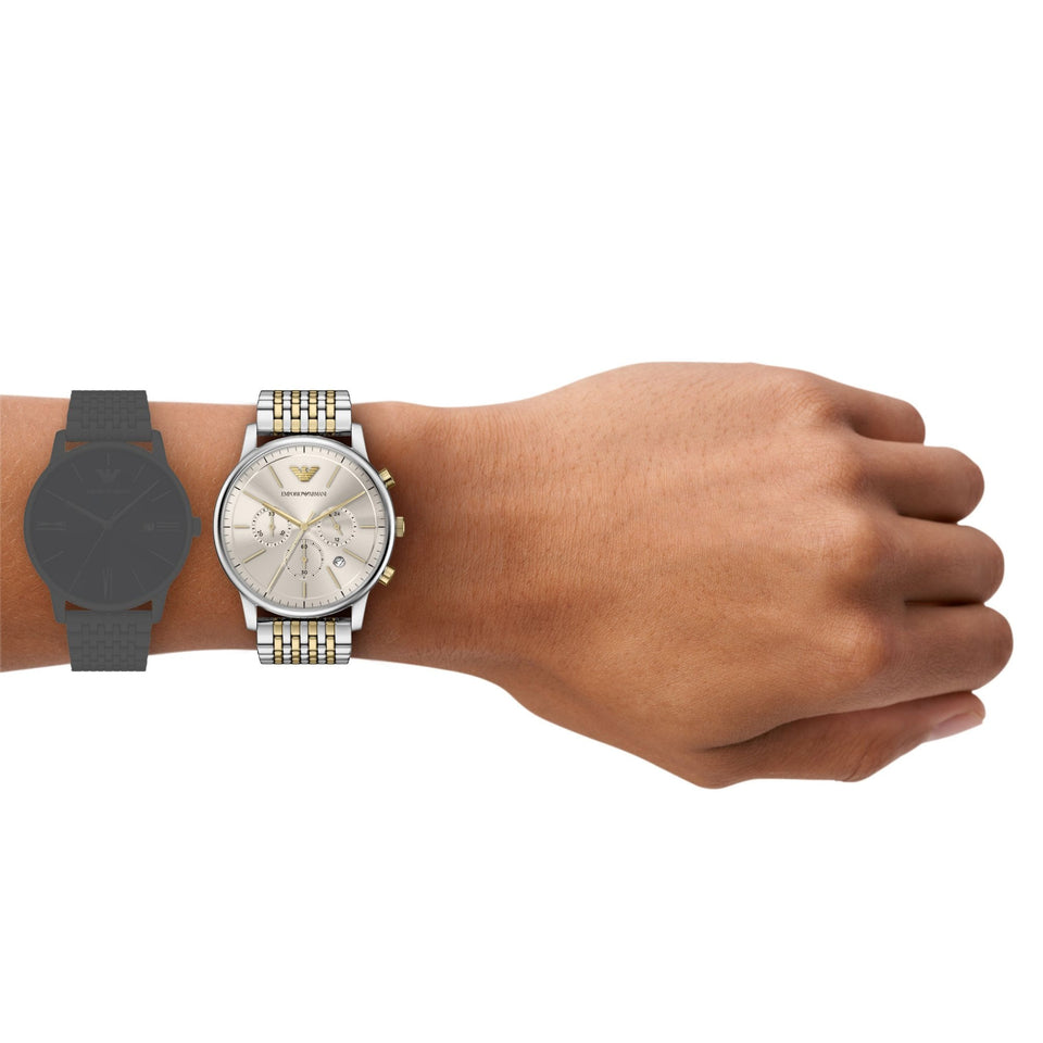 Emporio Armani Men's Minimalist Grey Dial Two Tone Bracelet Watch