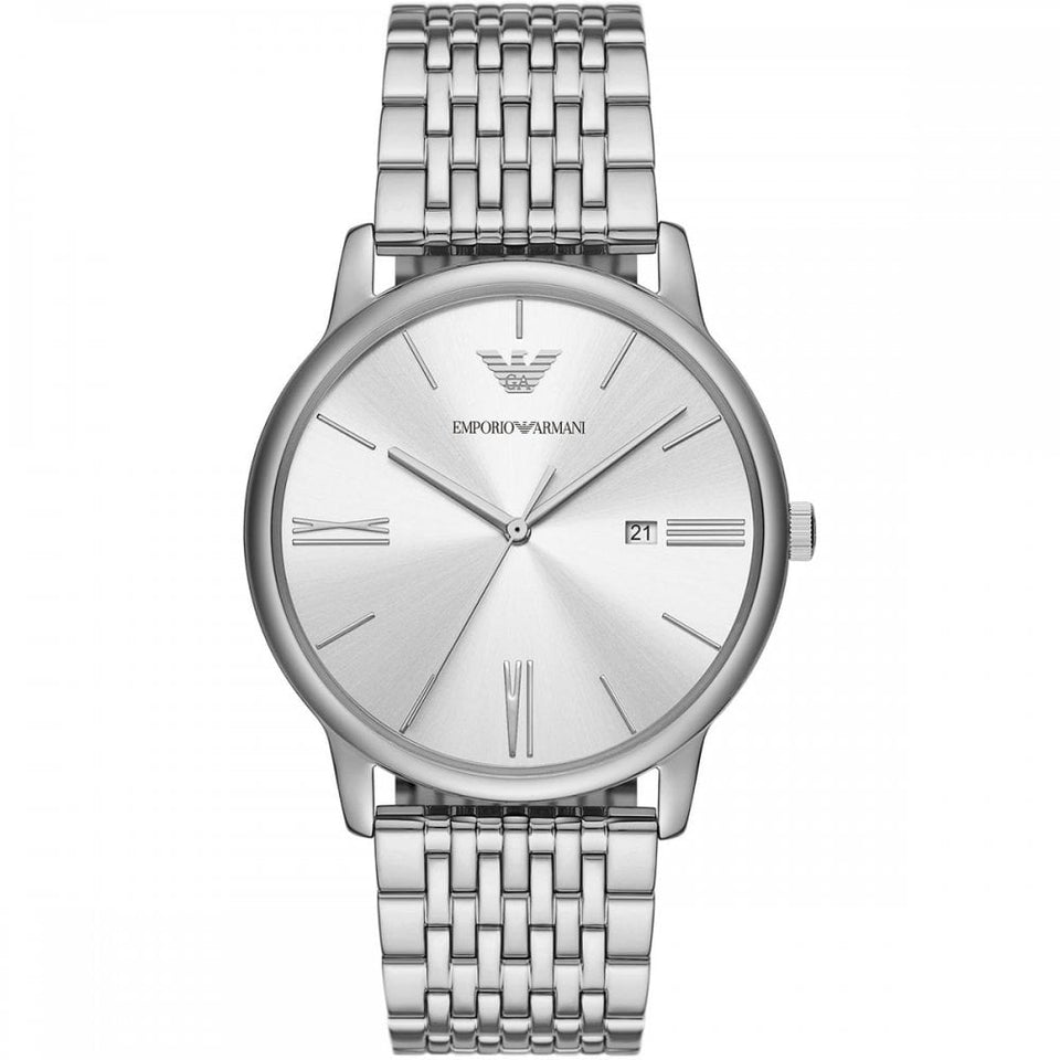 Emporio Armani Men's Minimalist Silver Dial 42mm Watch