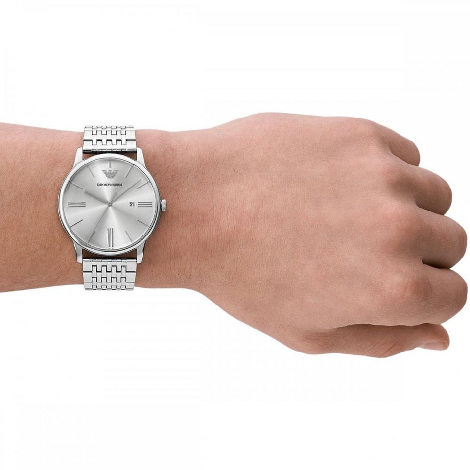 Emporio Armani Men's Minimalist Silver Dial 42mm Watch