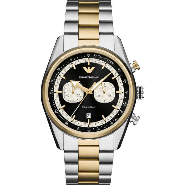 Emporio Armani Men's Racer 42mm Two Tone Black Dial Watch