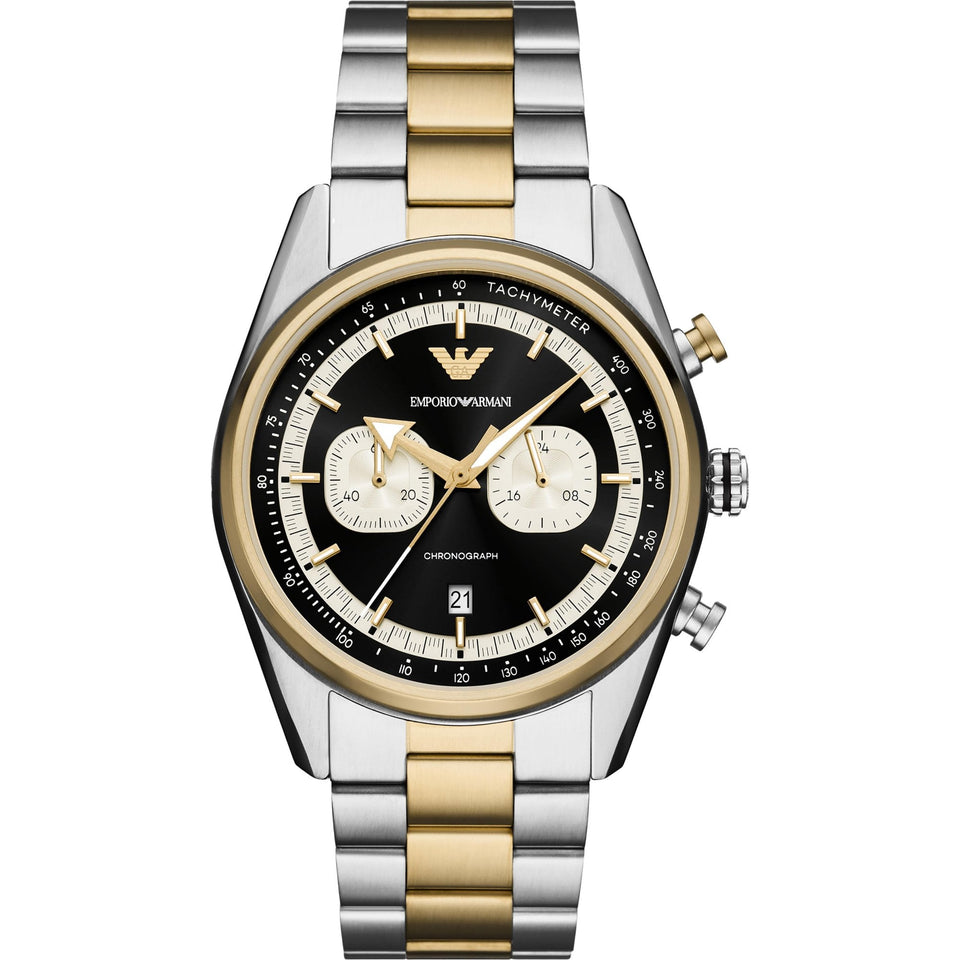 Emporio Armani Men's Racer 42mm Two Tone Black Dial Watch