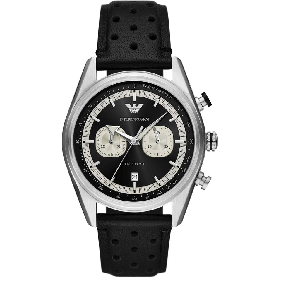 Emporio Armani Men's Racer Black Leather Strap Chronograph Watch
