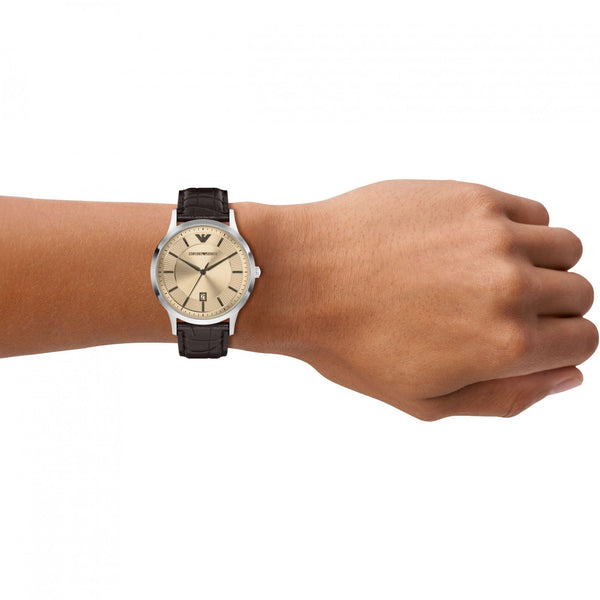 Emporio Armani Men's Renato 43mm Brown Leather Strap