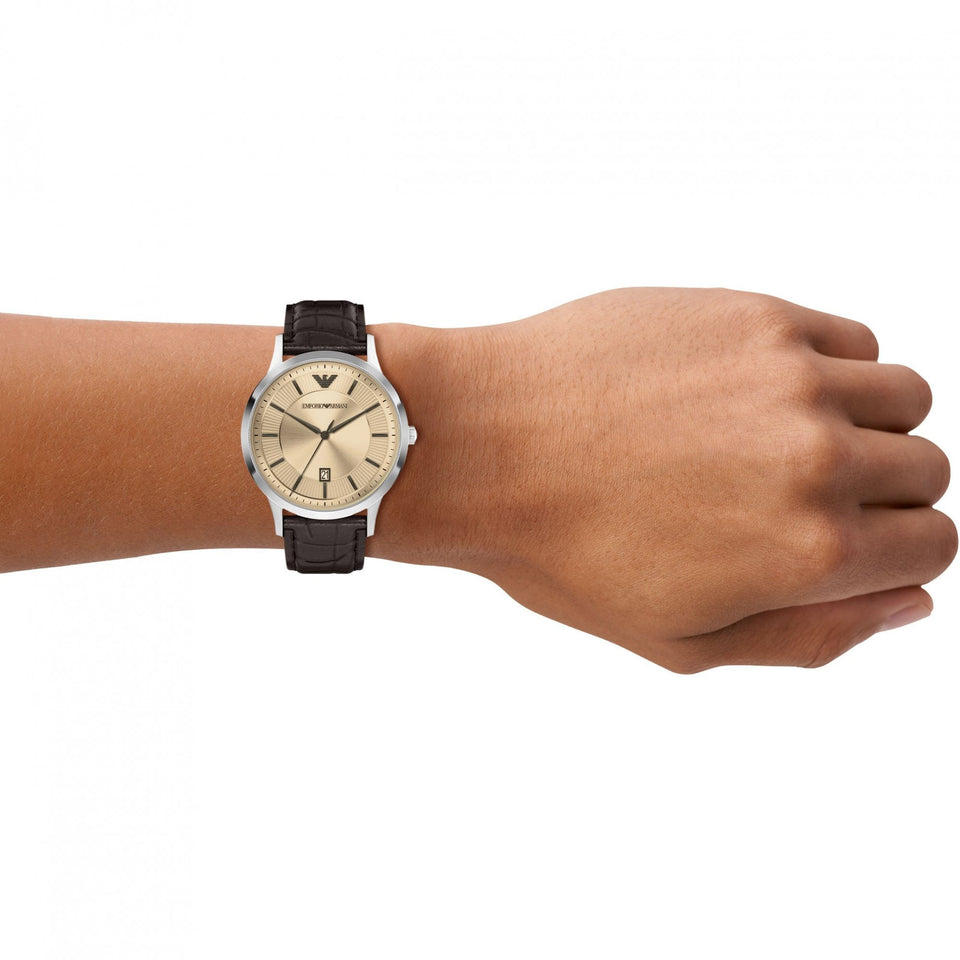 Emporio Armani Men's Renato 43mm Brown Leather Strap