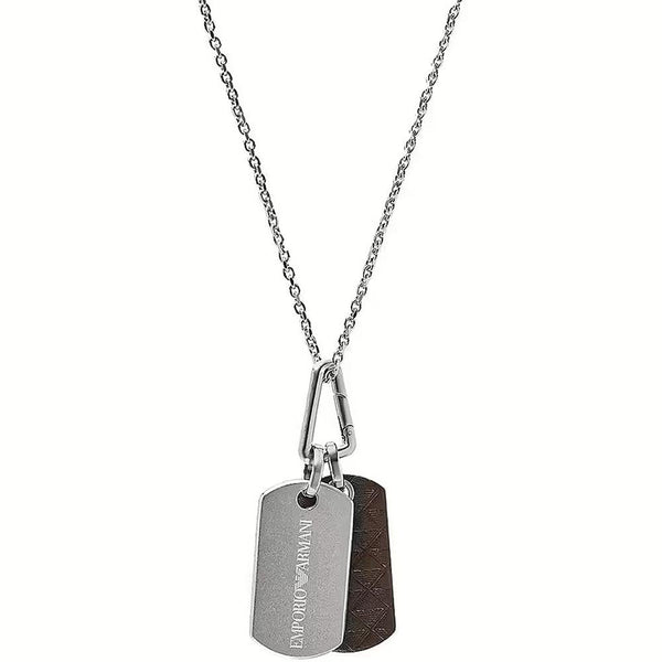 Emporio Armani Men's Stainless Steel & Leather Dog Tag Necklace