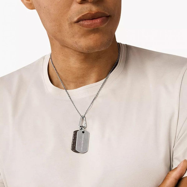 Emporio Armani Men's Stainless Steel & Leather Dog Tag Necklace