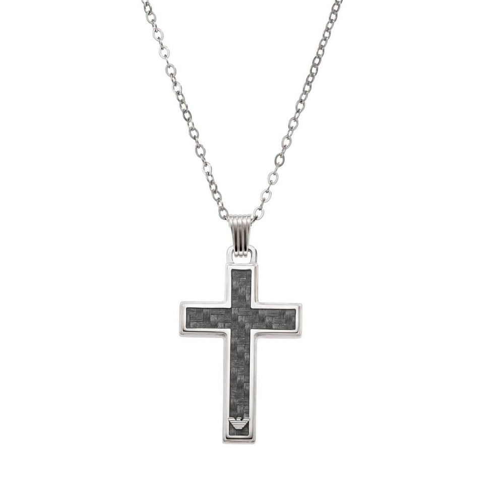 Emporio Armani Men's Trend Carbon Fibre Black Cross Necklace