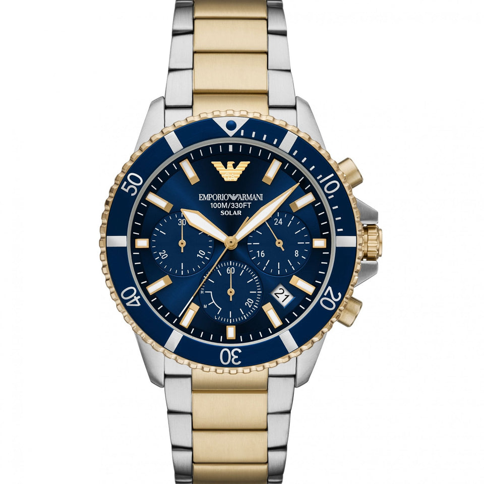 Emporio Armani Men's World Explorer 43mm Blue Dial Two Tone Watch