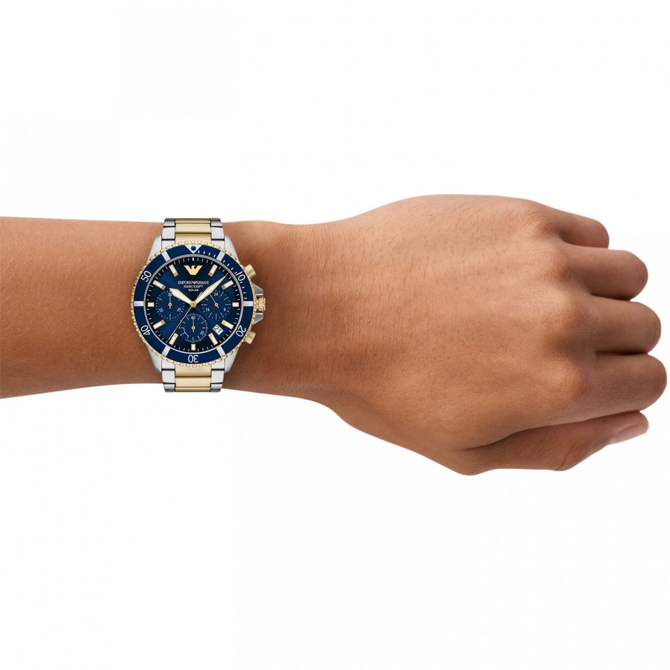 Emporio Armani Men's World Explorer 43mm Blue Dial Two Tone Watch