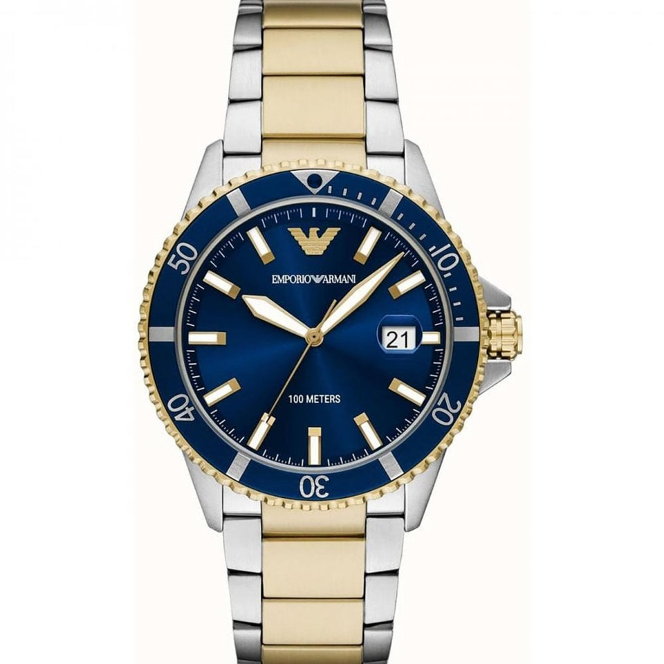 Emporio Armani Men's World Explorer Blue Dial 42mm Two Tone Watch