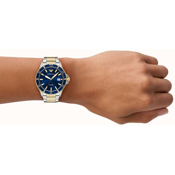 Emporio Armani Men's World Explorer Blue Dial 42mm Two Tone Watch