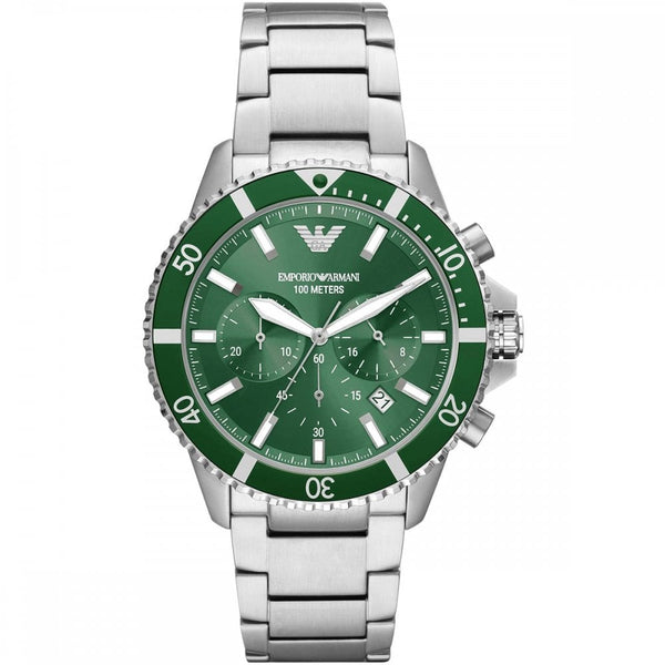 Emporio Armani Men's World Explorer Green Dial 43mm Chronograph Watch