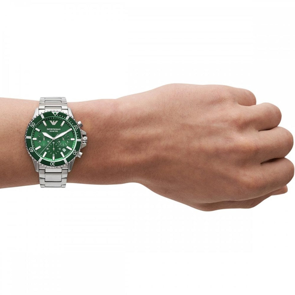 Emporio Armani Men's World Explorer Green Dial 43mm Chronograph Watch