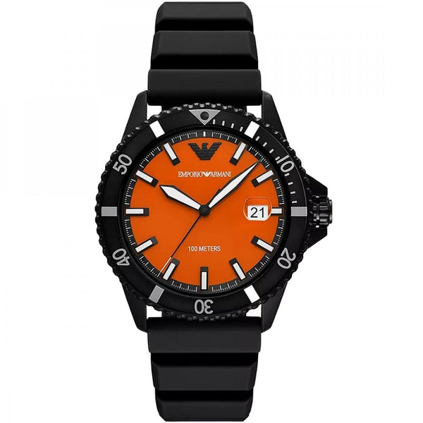 Emporio Armani Men's World Explorer Orange Dial Silicone Strap Watch