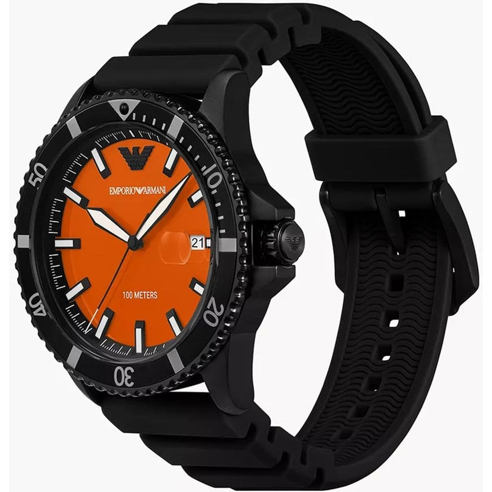 Emporio Armani Men's World Explorer Orange Dial Silicone Strap Watch