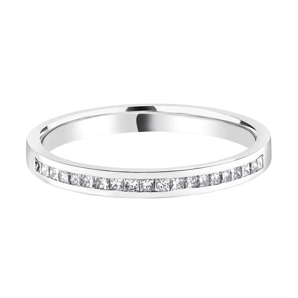 Francis & Gaye Flat Court Wedding Ring With Channel Set Princess Diamonds