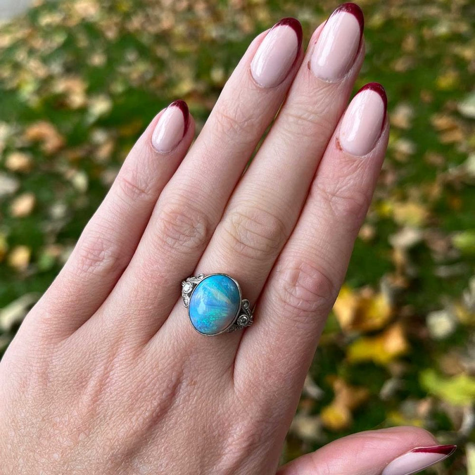 Francis & Gaye PRE-LOVED 14ct White Gold Opal & Diamond Dress Ring