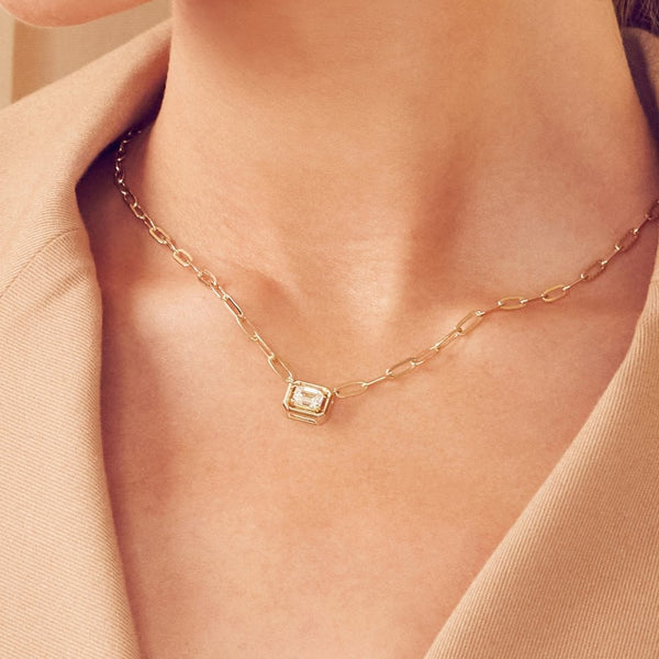 Francis & Gaye Smiling Rocks 14ct Yellow Gold Laboratory Created Diamond Emerald Cut Necklace