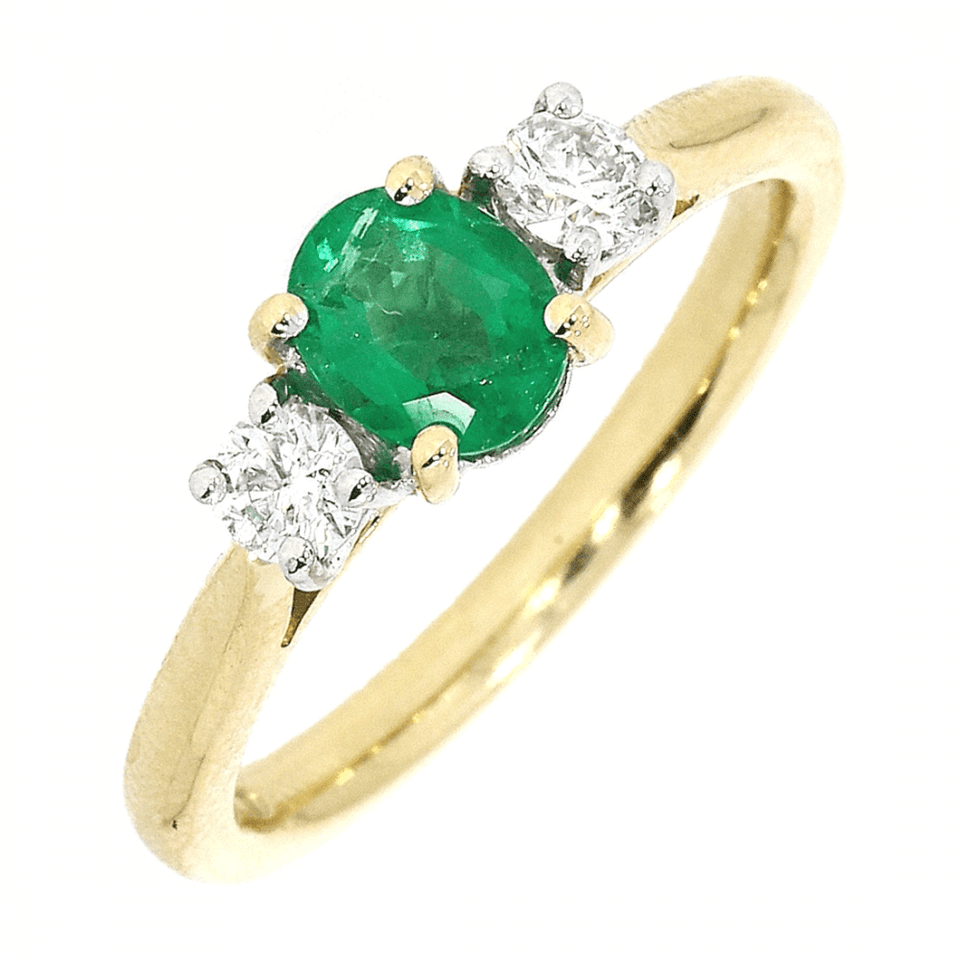 Francis & Gaye 18ct Diamond & 0.44ct Emerald Three Stone Ring