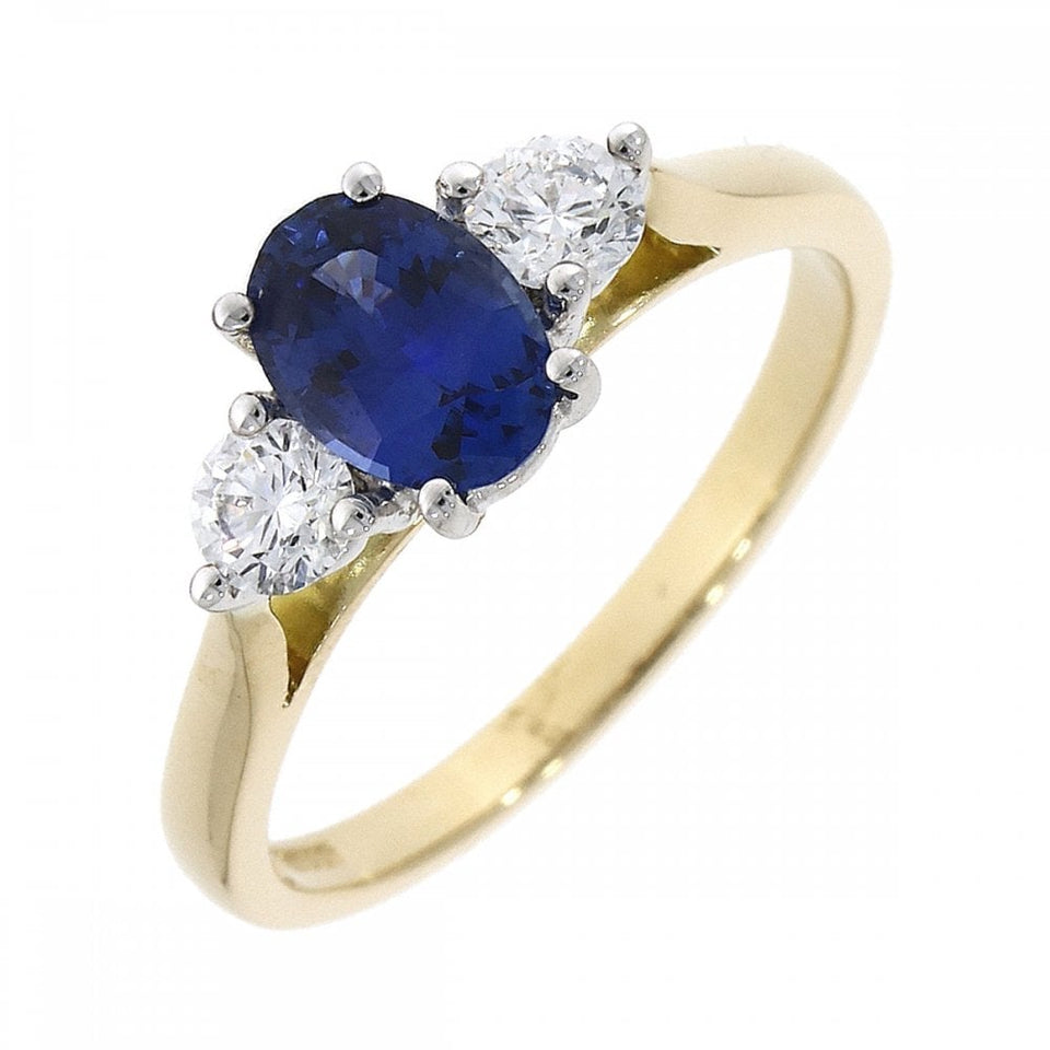 Francis & Gaye 18ct Gold 0.30ct Diamond & 1.04ct Sapphire Three Stone Ring