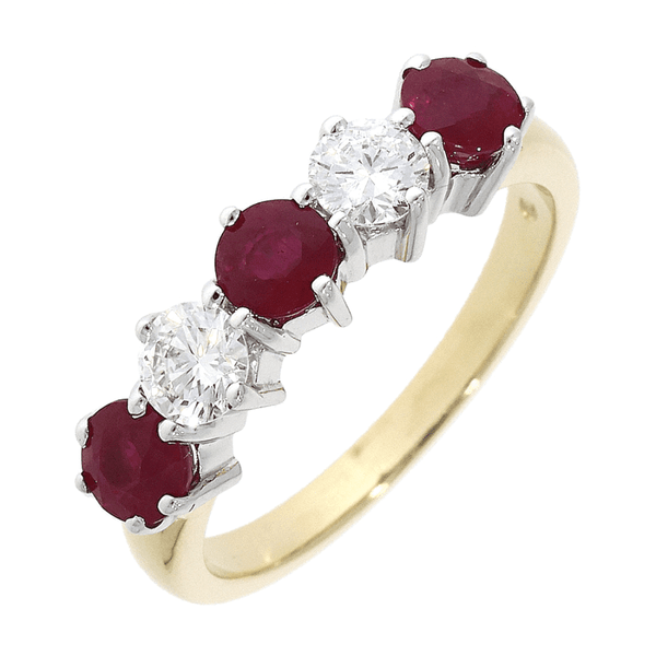 Francis & Gaye 18ct Gold 0.48ct Diamond & 0.90ct Ruby Five Stone Ring