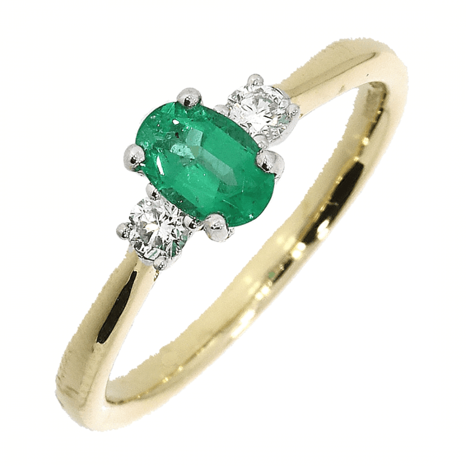 Francis & Gaye 18ct Gold 0.48ct Emerald & 0.13ct Diamond Three Stone Ring