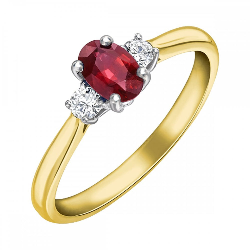 Francis & Gaye 18ct Gold 0.52ct Ruby & Diamond Three Stone Ring