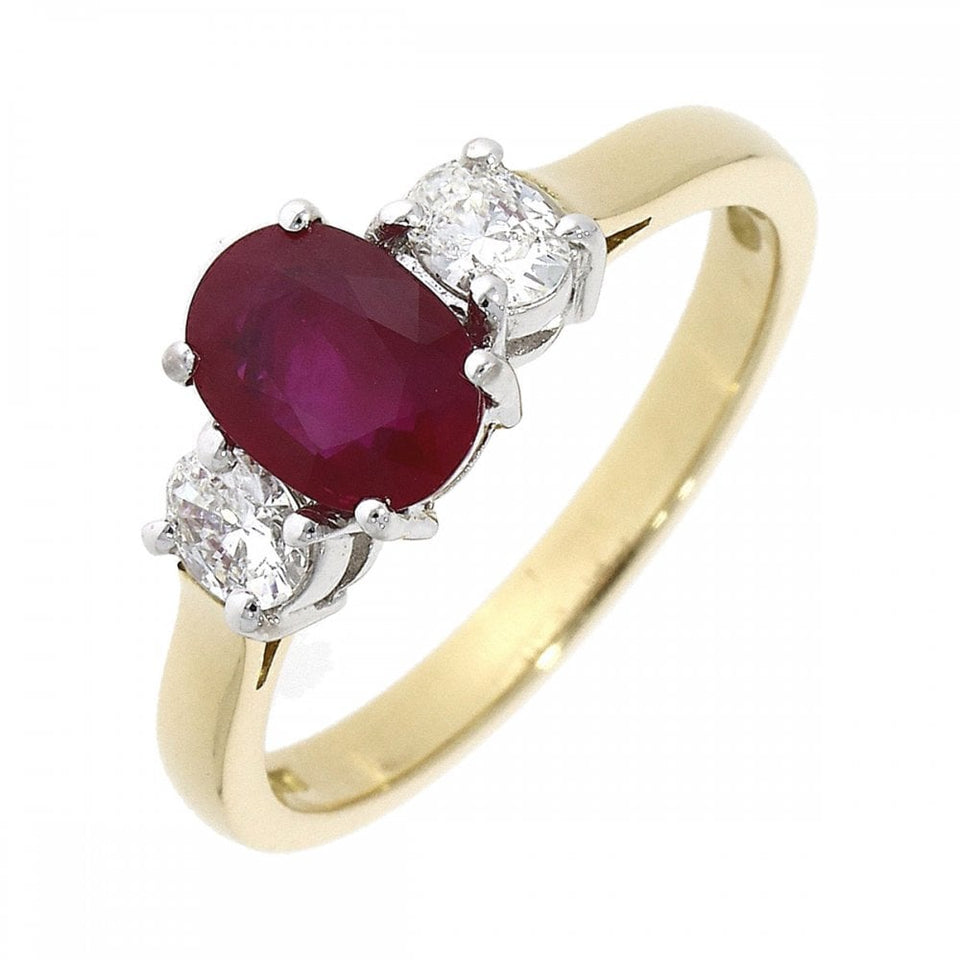 Francis & Gaye 18ct Gold 1.14ct Ruby & 0.41ct Diamond Three Stone Ring