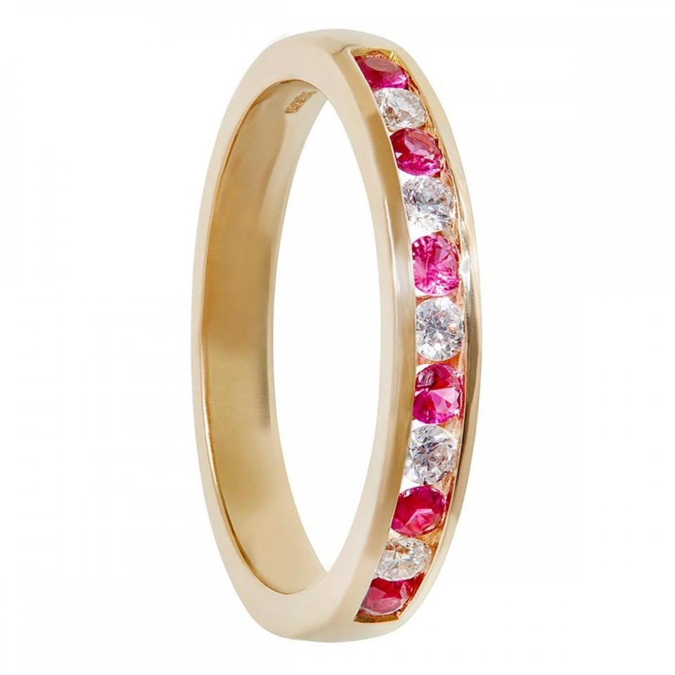 Francis & Gaye 18ct Gold Channel Set Diamond & 0.27ct Ruby Ring