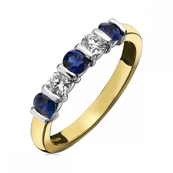 Francis & Gaye 18ct Gold Five Stone 0.45ct Sapphire & 0.23ct Diamond Ring
