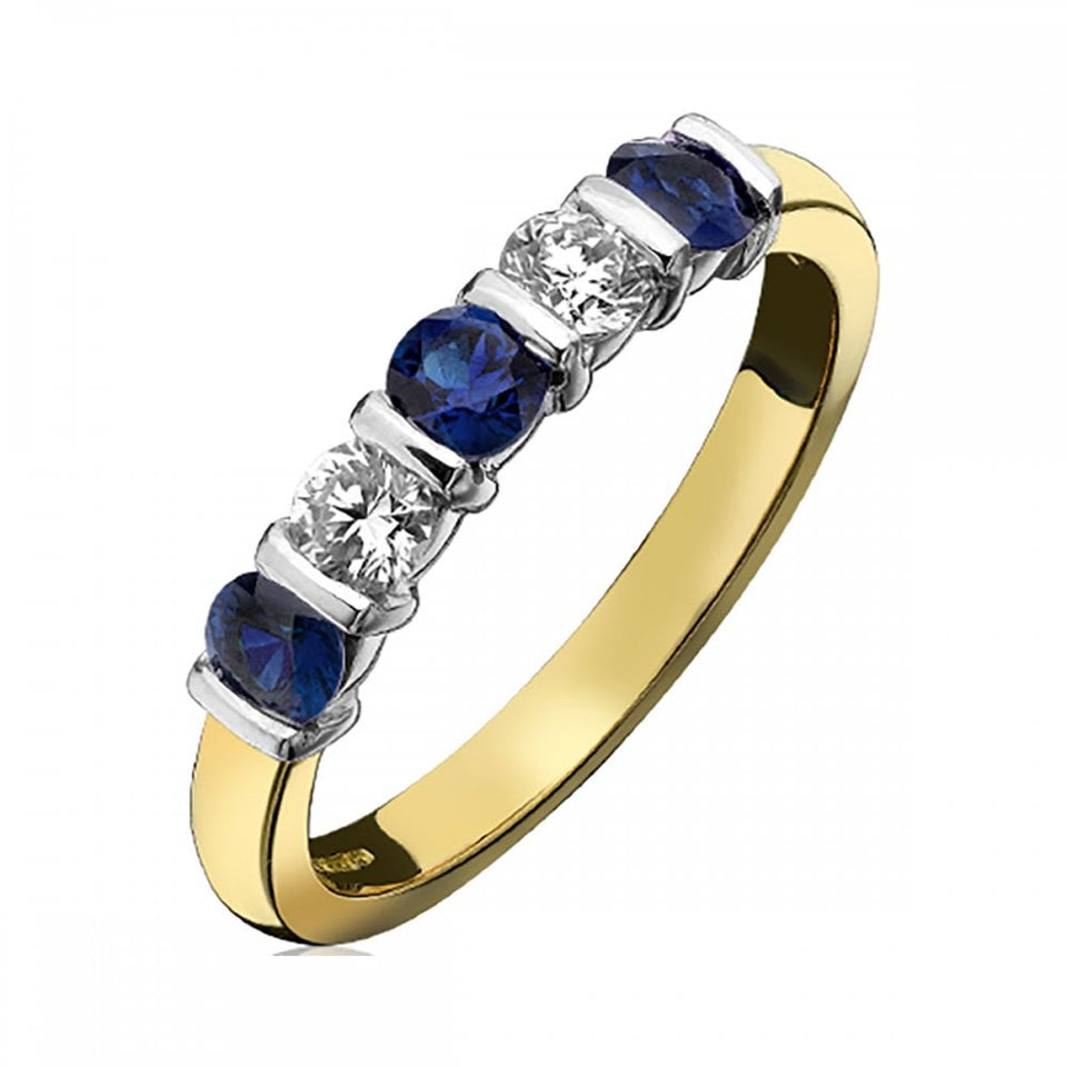 Francis & Gaye 18ct Gold Five Stone 0.45ct Sapphire & 0.23ct Diamond Ring