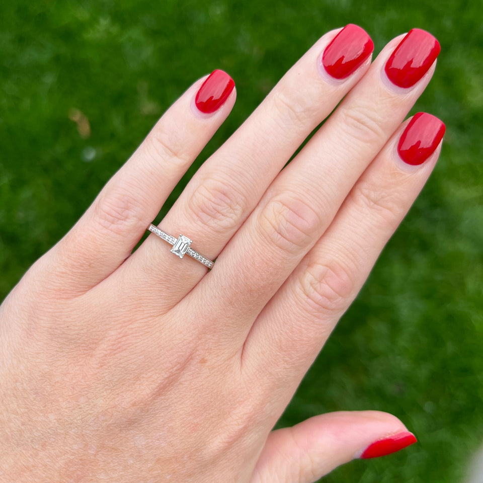 Francis & Gaye 18ct White Gold Baguette Diamond with Diamond Shoulders Ring