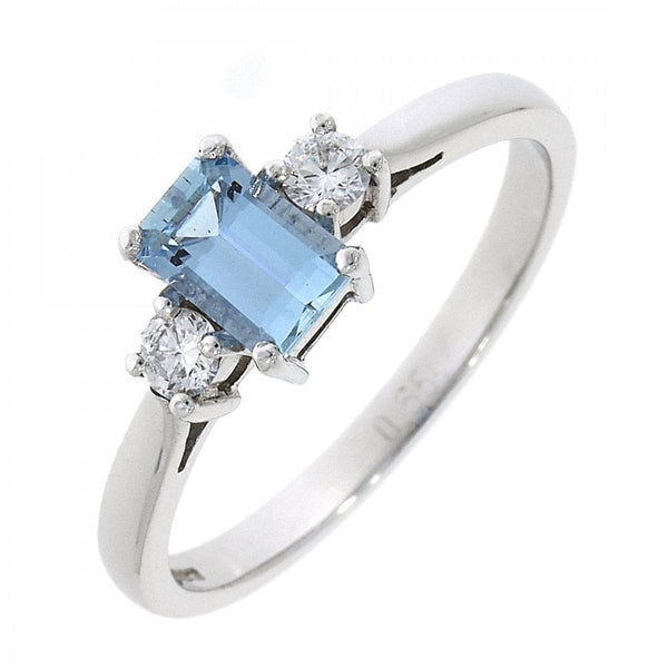 Francis & Gaye 18ct White Gold Diamond and 0.51ct Aquamarine Trilogy Ring