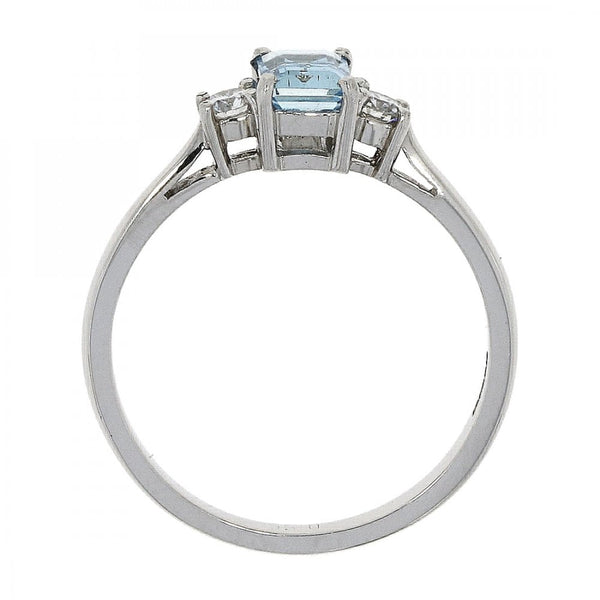 Francis & Gaye 18ct White Gold Diamond and 0.51ct Aquamarine Trilogy Ring