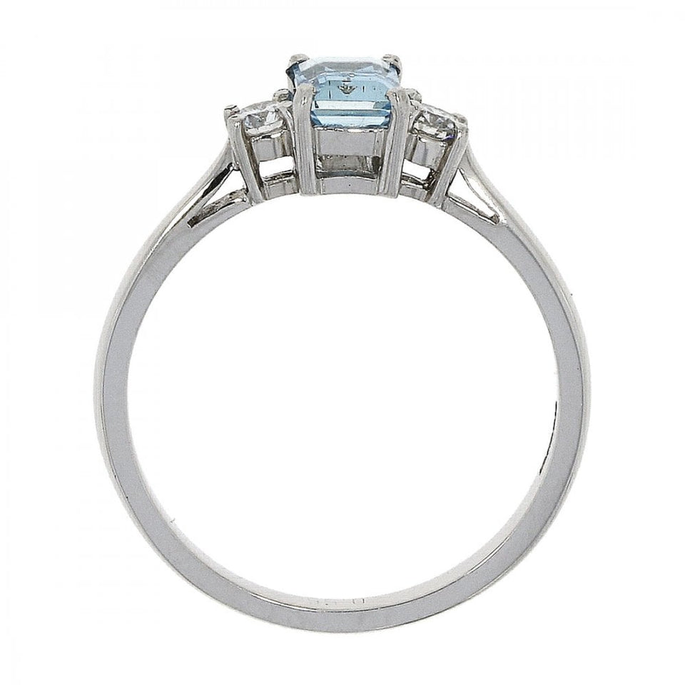 Francis & Gaye 18ct White Gold Diamond and 0.51ct Aquamarine Trilogy Ring