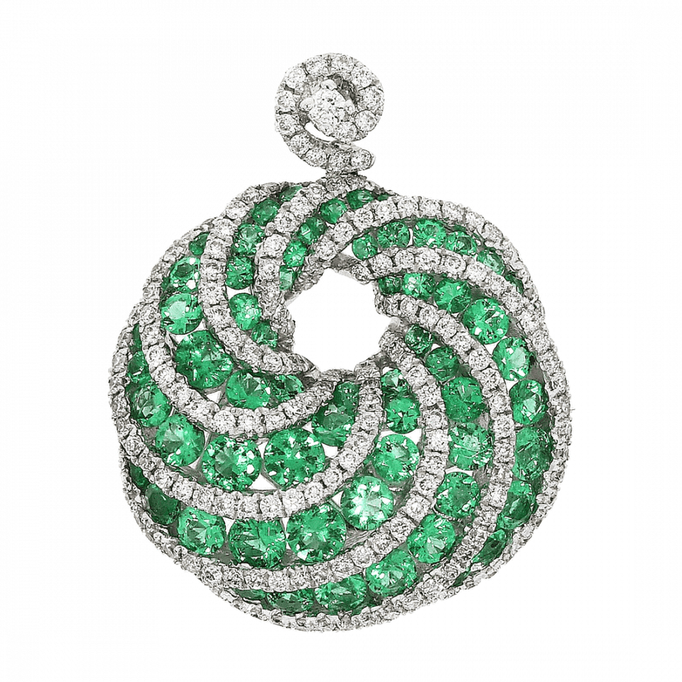 Francis & Gaye 18ct White Gold Diamond & Emerald Swirl Pendant