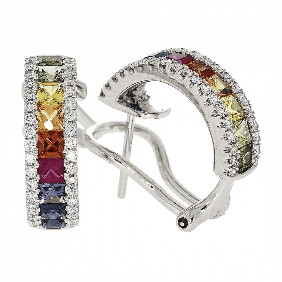 Francis & Gaye 18ct White Gold Multicolour Sapphire Hoops