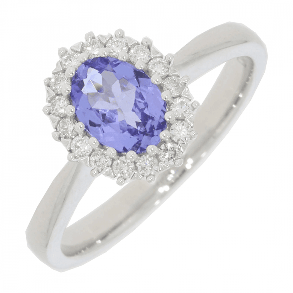 Francis & Gaye 18ct White Gold Tanzanite & Diamond Cluster Ring - Size 'N'