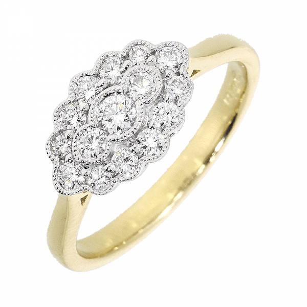 Francis & Gaye 18ct Yellow Gold 0.50ct Diamond Oval Cluster Ring