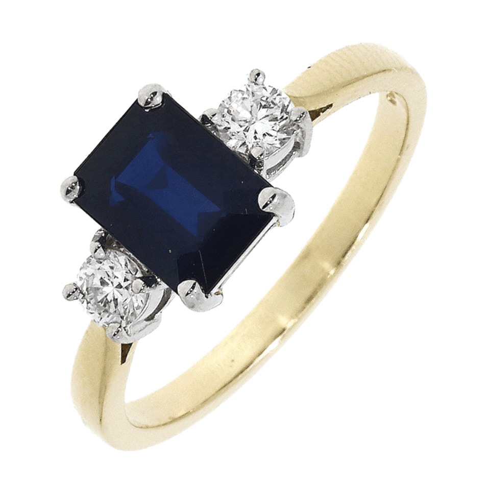 Francis & Gaye 18ct Yellow Gold 0.69ct Sapphire & Diamond Trilogy Ring