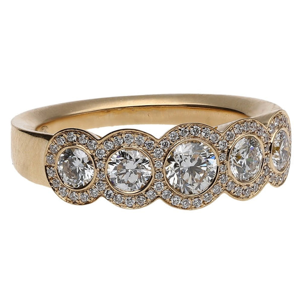 Francis & Gaye 18ct Yellow Gold 5 Diamond Halo Ring - UK Size 'N'