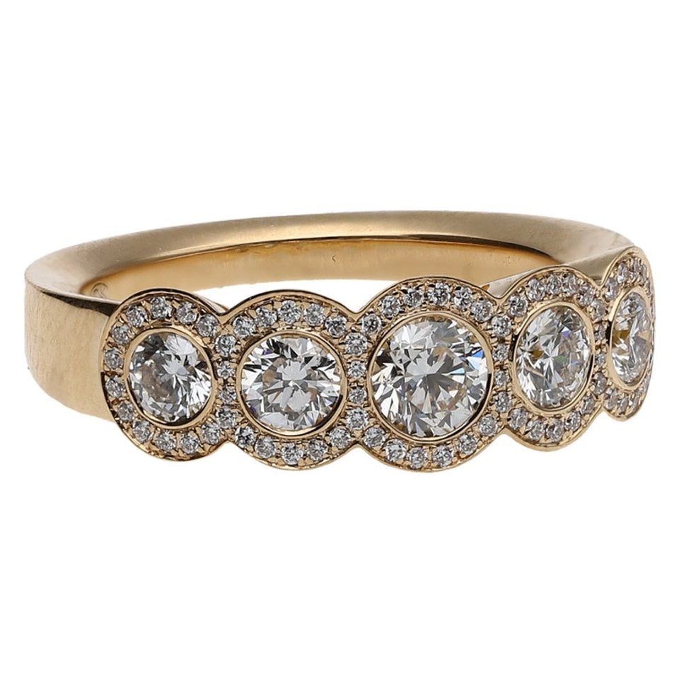 Francis & Gaye 18ct Yellow Gold 5 Diamond Halo Ring - UK Size 'N'