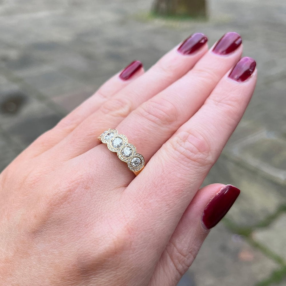 Francis & Gaye 18ct Yellow Gold 5 Diamond Halo Ring - UK Size 'N'
