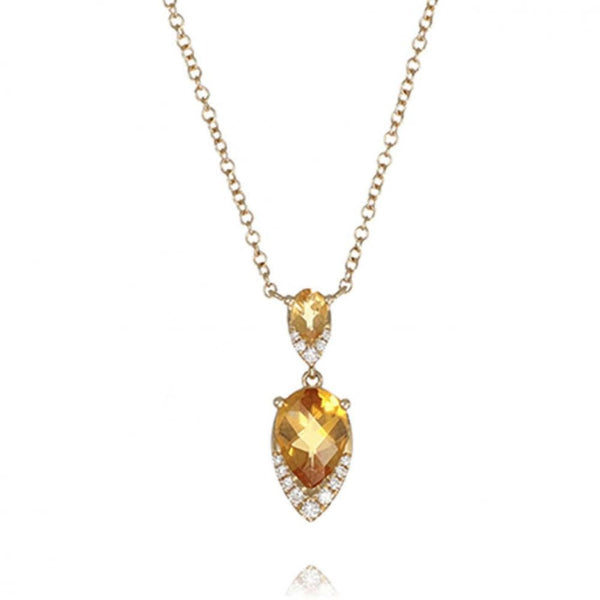 Francis & Gaye 18ct Yellow Gold Citrine & Diamond Pear Drop Necklace