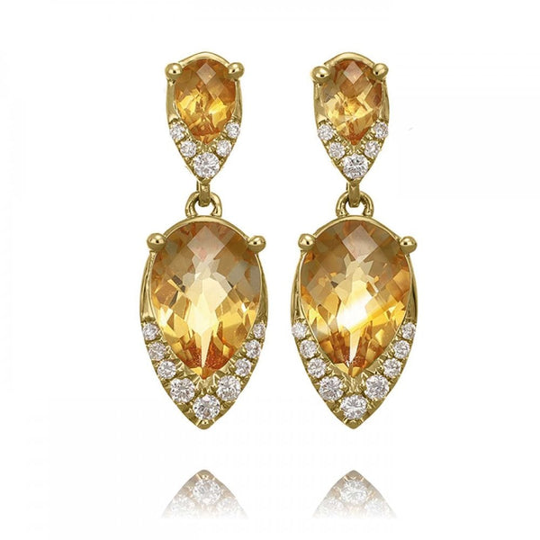 Francis & Gaye 18ct Yellow Gold Diamond & Citrine Pear Drop Earrings