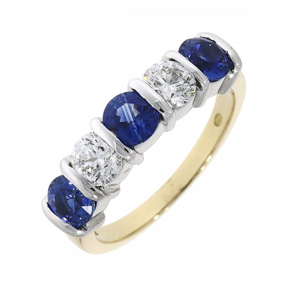 Francis & Gaye 18ct Yellow Gold Diamond & Sapphire Five Stone Ring