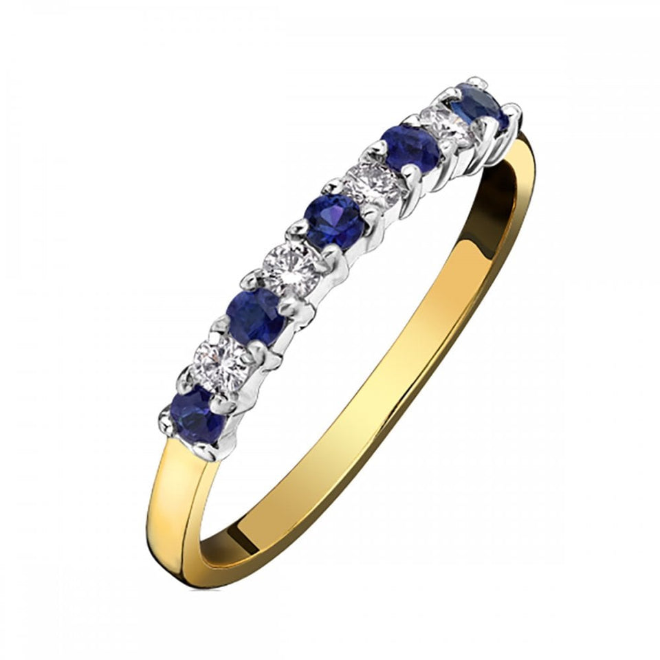 Francis & Gaye 18ct Yellow Gold Diamond & Sapphire Nine Stone Ring