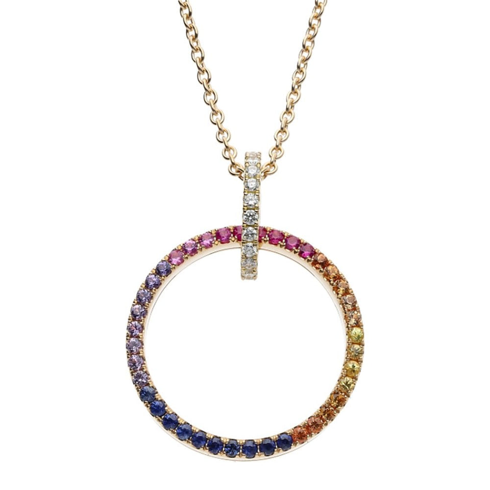 Francis & Gaye 18ct Yellow Gold Multicoloured Sapphire Hoop Necklace