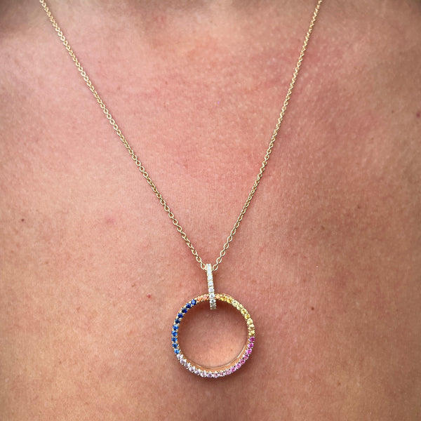 Francis & Gaye 18ct Yellow Gold Multicoloured Sapphire Hoop Necklace