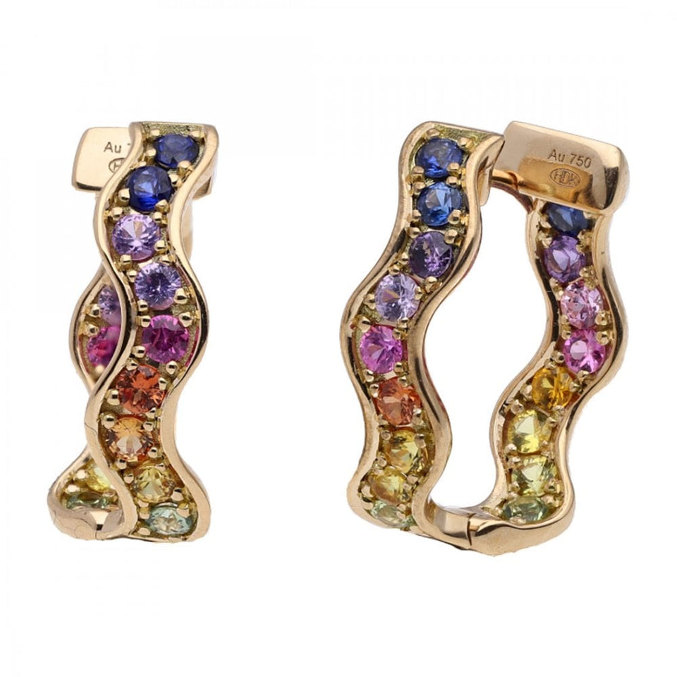 Francis & Gaye 18ct Yellow Gold Multicoloured Sapphire Hoops